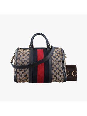 Gucci Serry Line Navy Red Beige Canvas Leather Messenger Bag